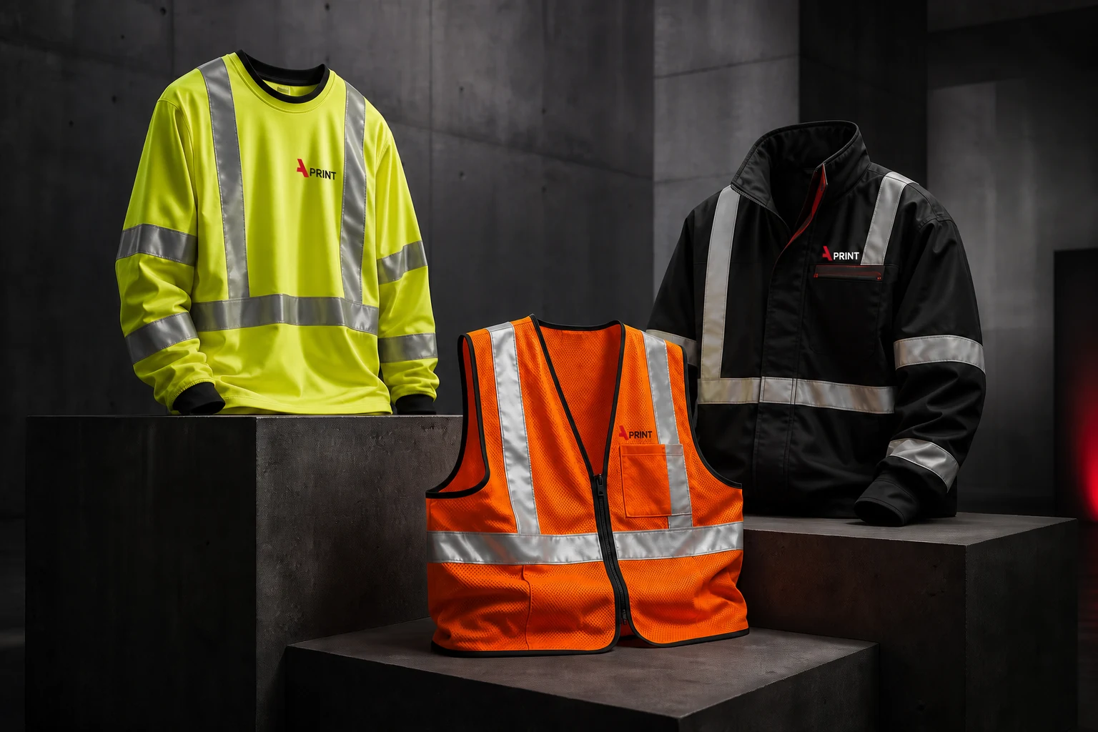 3A Print branded high-vis shirts, vest and work jacket for an Auckland crew