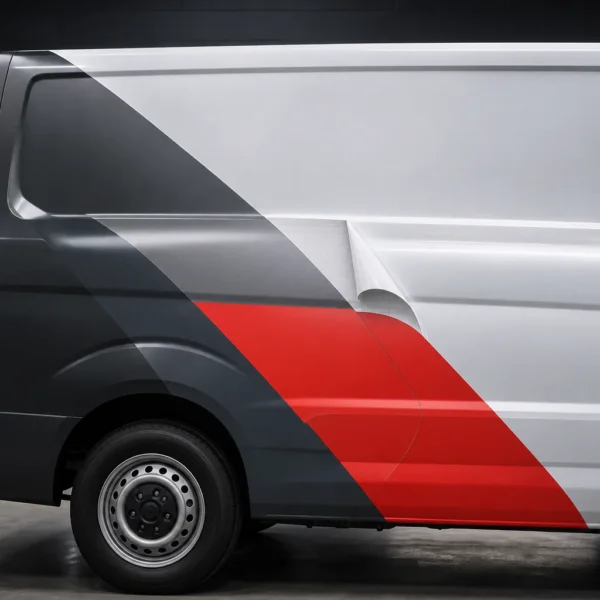 Printed 5-year removable air-release vinyl on a commercial van