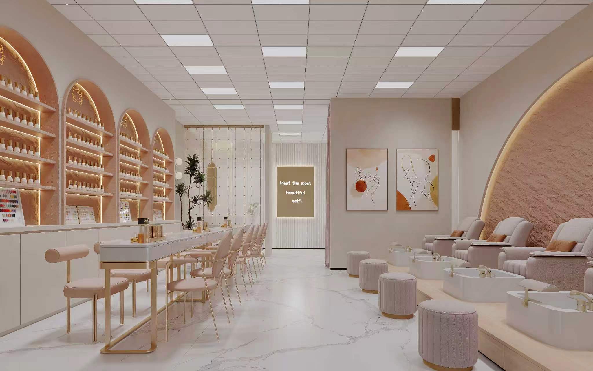 3D concept render of the proposed Blossoms Nail Saloon interior