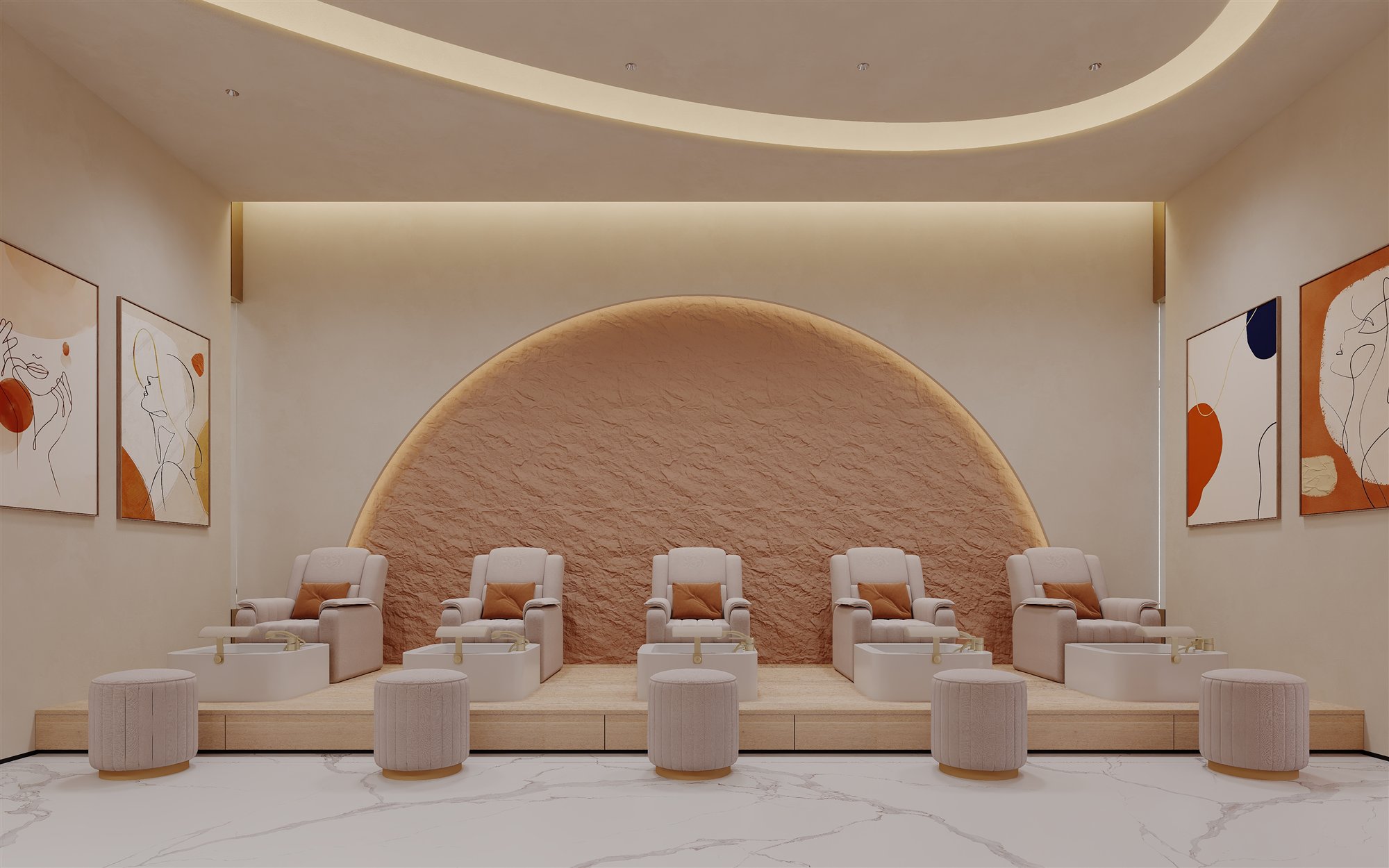 3D concept render of the proposed Blossoms Nail Saloon pedicure area