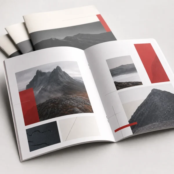 Open full-colour saddle-stitched booklet with premium printed inner pages