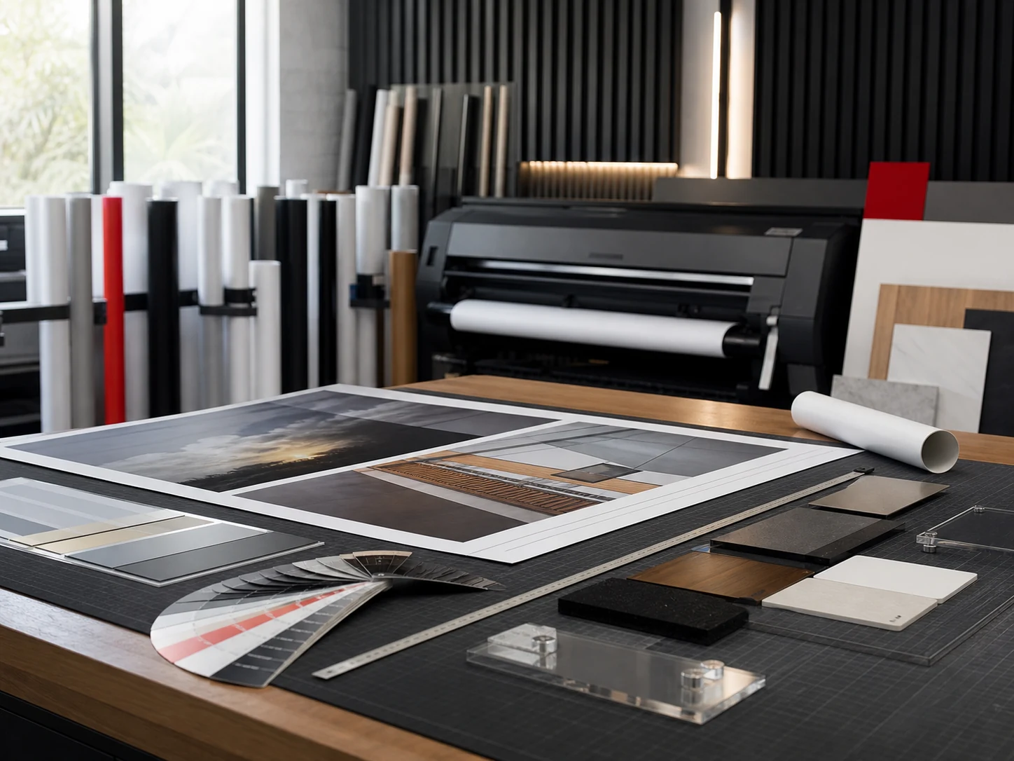 Premium print and signage production studio prepared for an Auckland business project