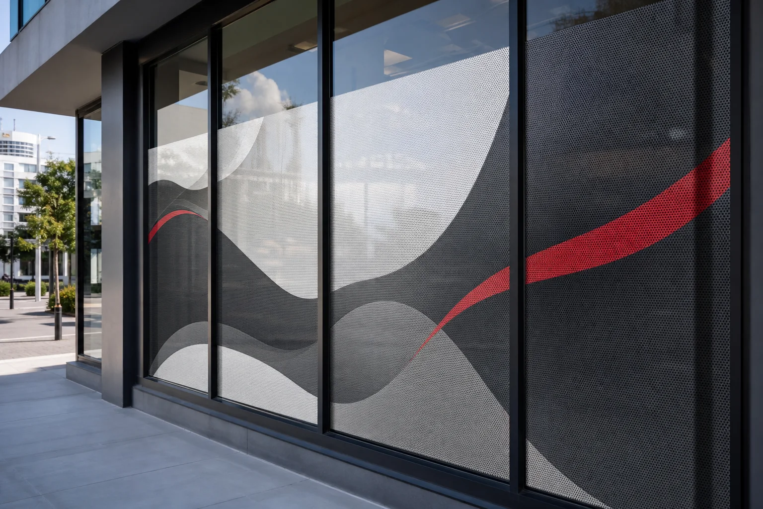 Perforated one-way vision vinyl applied to an Auckland shopfront window